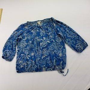 Lucky Brand Large Top Peasant 3/4 Sleeves Blue3117